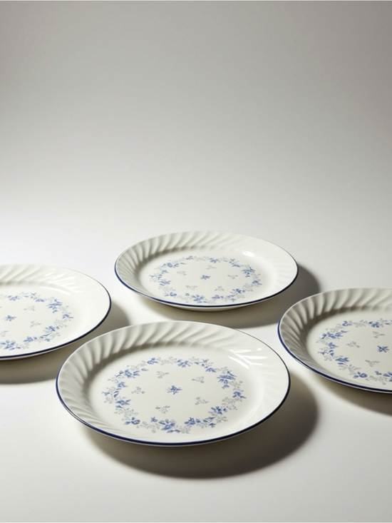 Corelle Other - Corelle Corning White + Blue Floral Dinner Plates Swirl-rimmed: Set of 4